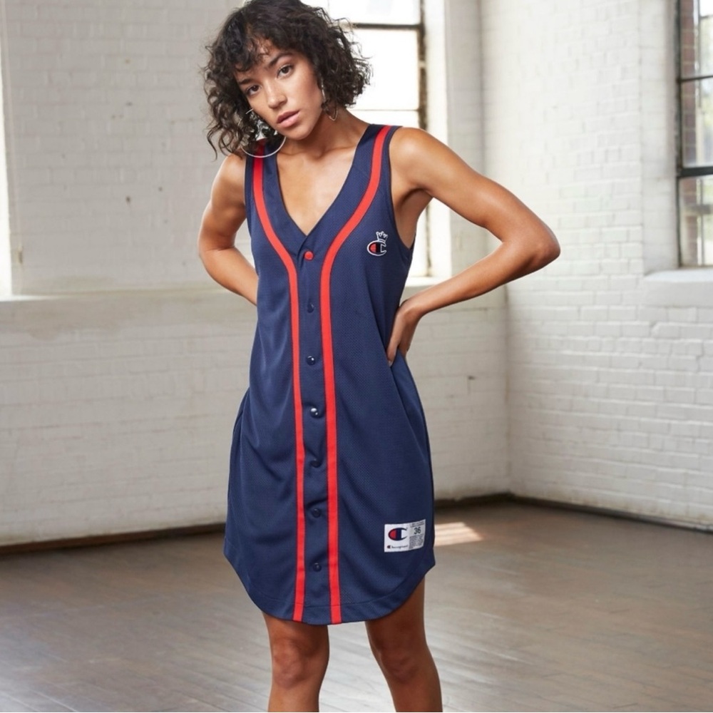 Champion Navy and Red Button-Down Dress